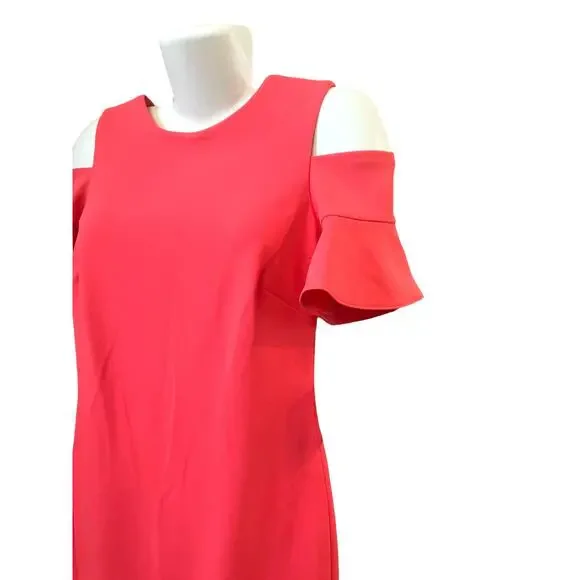 Calvin Klein Women's Rose Pink Cold Shoulder Knee Length Dress Back Zip SZ 4 NWT - Picture 5 of 11